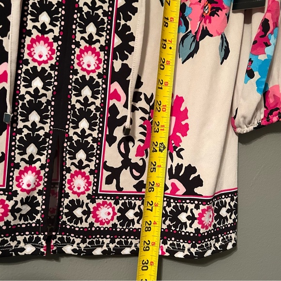 NWT JM Collection Sz Medium Mosaic Boho Floral Nude Pink 3/4 Sleeve Blouse Top! - Picture 9 of 10